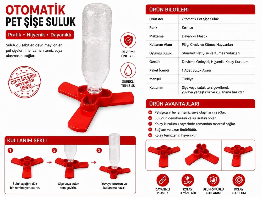 Civciv Otomatik Suluk Pet Şişe Uyumlu Aparatı 3 Gözlü