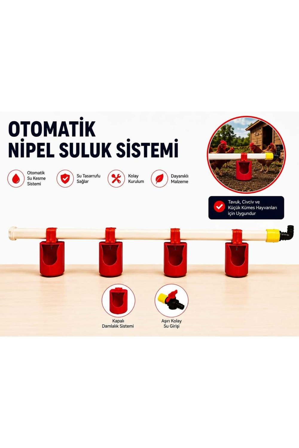 Nipel suluk sistemi 80cm 4 kapalı çanaklı