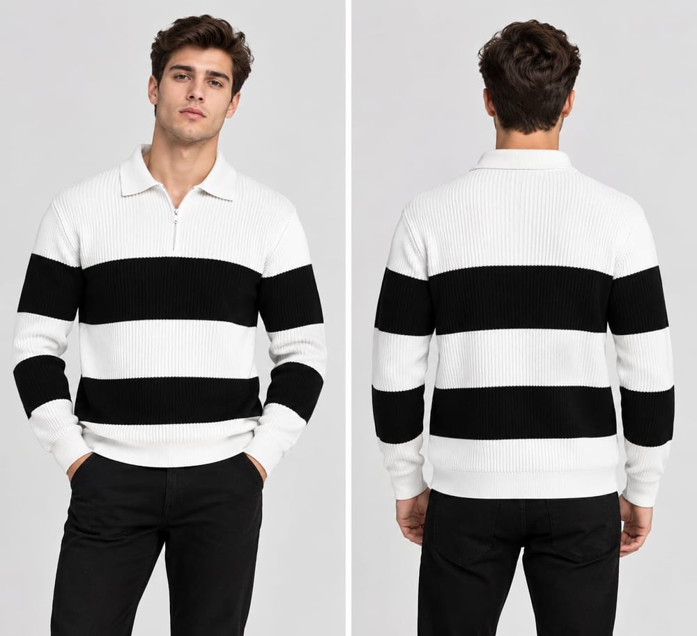 Polo Yaka Triko Sweatshirt - BEYAZ - ST 509