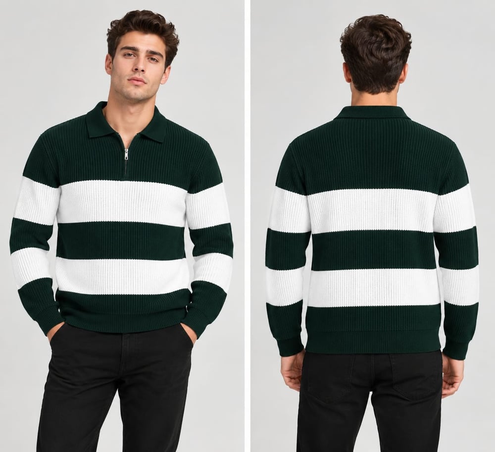 Polo Yaka Triko Sweatshirt - Yeşil - ST 509