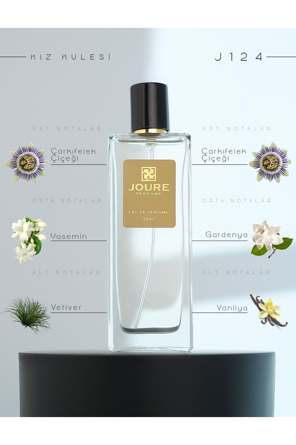 J124 - Beyaz Çiçekler Meyveli Vanilya Kokulu 50ml Kalıcı Edp Kadın Parfüm