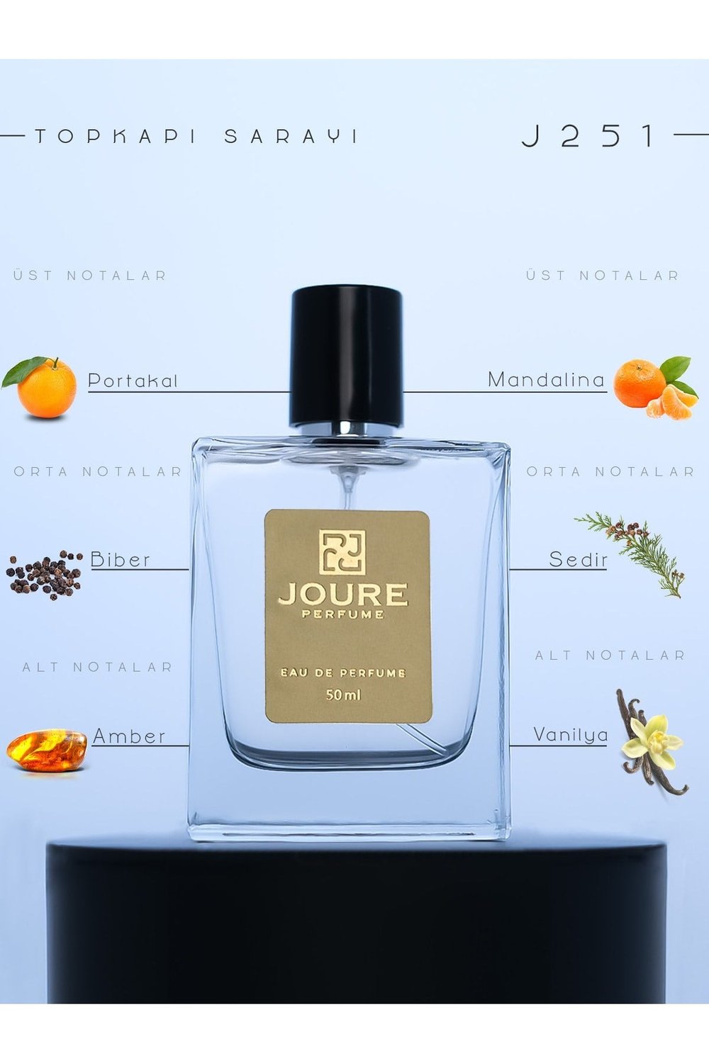 Joure J251 - Portakal Vanilya Su Notaları Fresh Kokulu 50ml Kalıcı Edp Erkek Parfüm