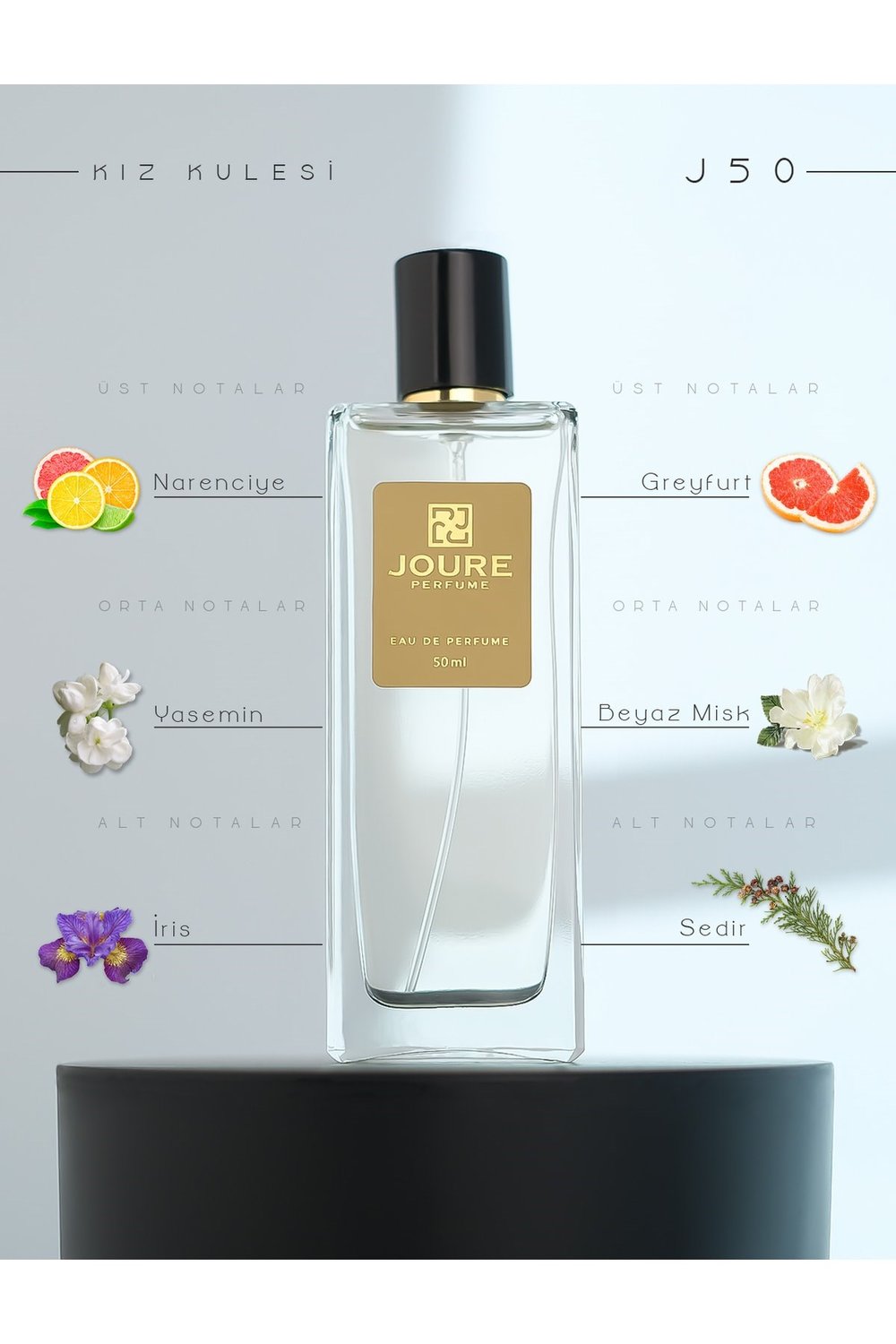 Joure J50 - Etkili Misk Paçuli Pudralı Kokulu 50ml Kalıcı Edp Kadın Parfüm