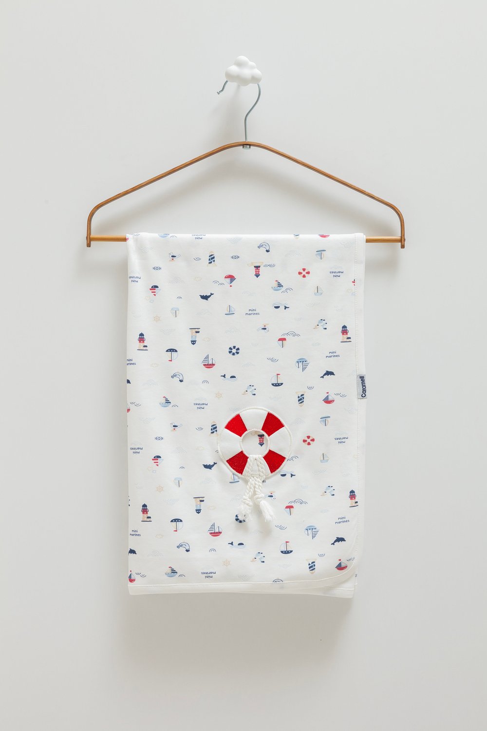 100% Pamuk Denizci Temalı Bebek Battaniyesi - Yumuşak Dokulu Penye Battaniye 85x90 cm