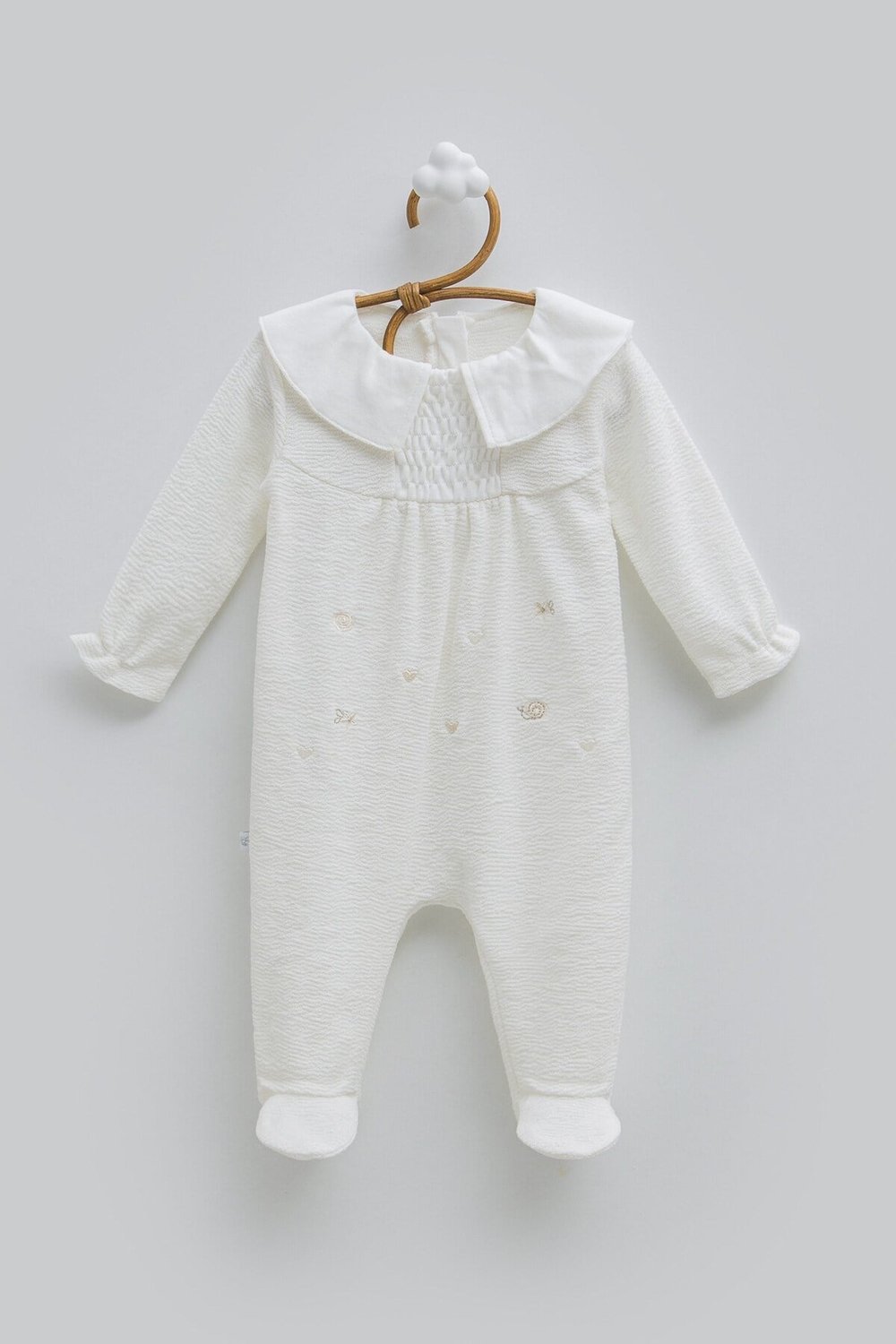 %100 Pamuk Kız Bebek Tulumu Nakışlı Bebe Yakalı Tulum(1-3 , 3-6 aylar patikli)-(6-9 ay patiksiz)