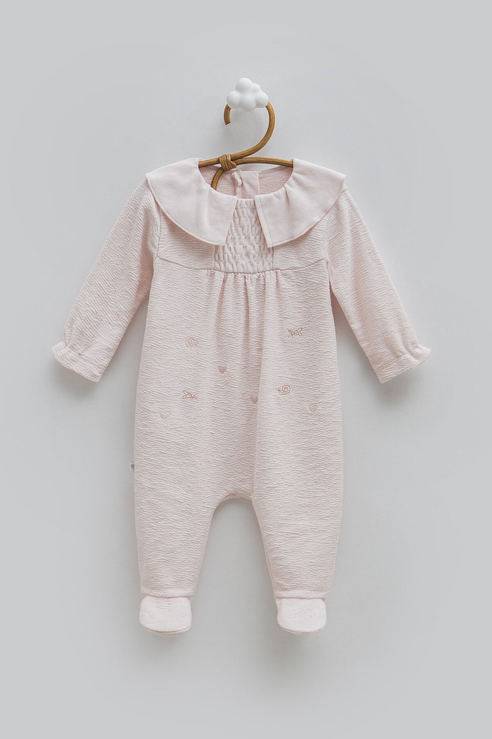 %100 Pamuk Kız Bebek Tulumu Nakışlı Bebe Yakalı Tulum(1-3 , 3-6 aylar patikli)-(6-9 ay patiksiz)