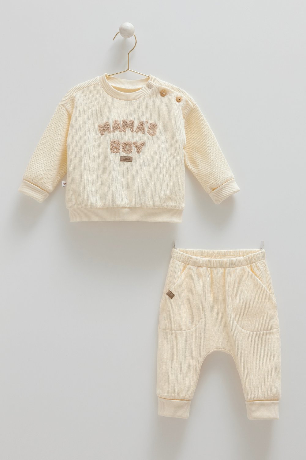 %100 Pamuk Mama's Boy Erkek Bebek Triko Takım - (3-18 Ay) Dışı triko, içi penye