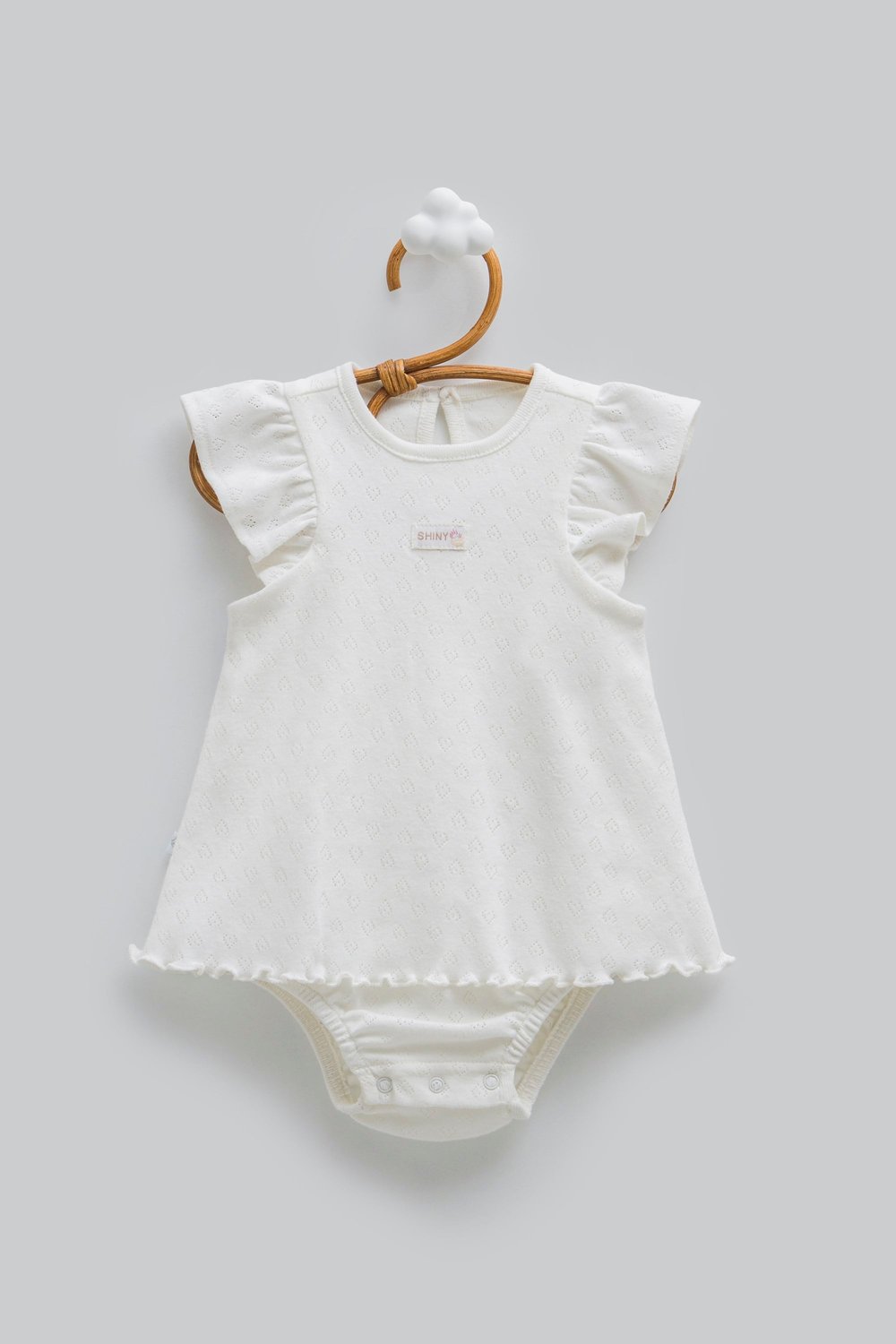 %100 Pamuklu Kız Bebek Ajurlu Jile Body Elbise Görünümlü Çıtçıtlı Bodysuit