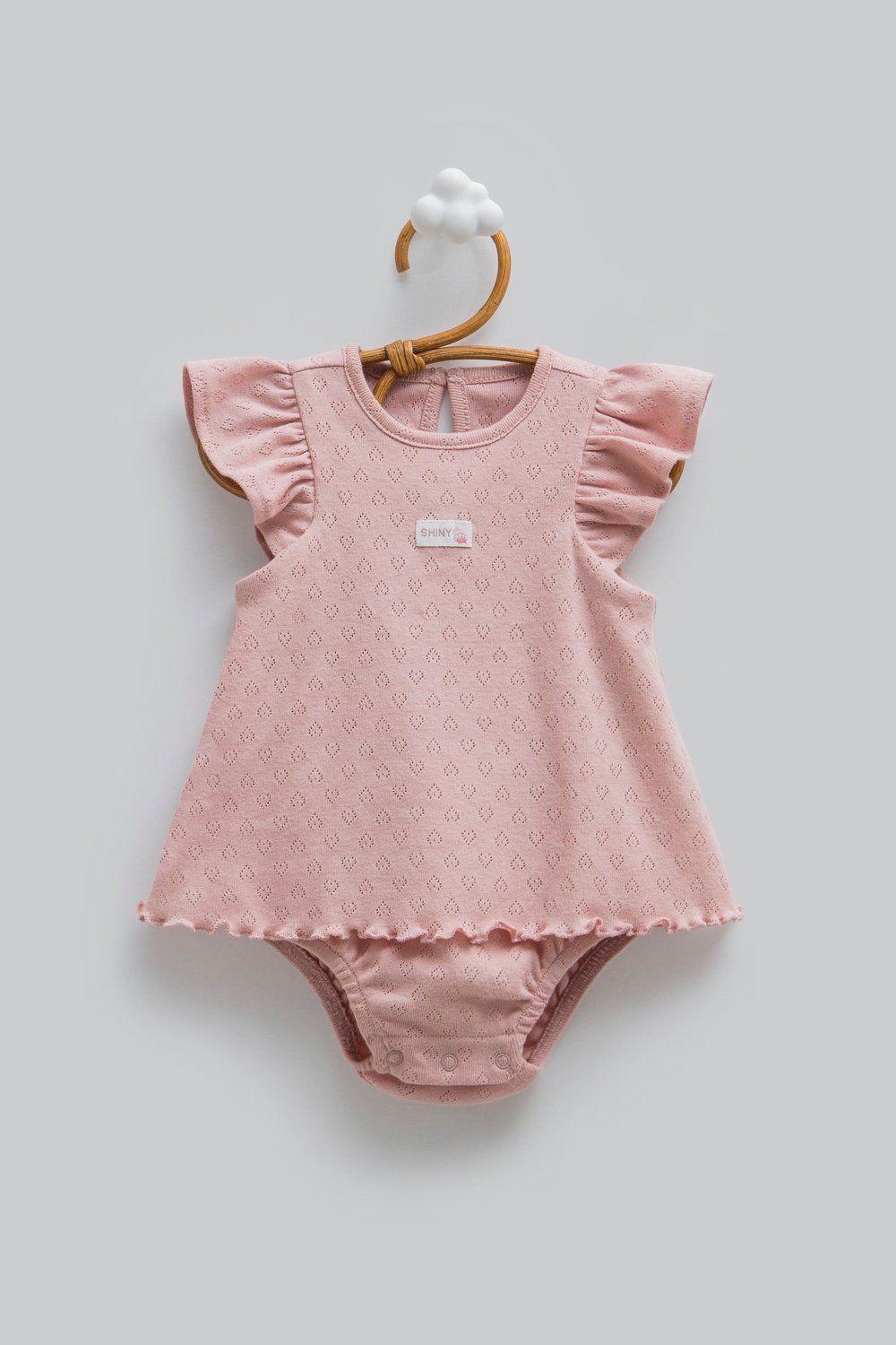 %100 Pamuklu Kız Bebek Ajurlu Jile Body Elbise Görünümlü Çıtçıtlı Bodysuit
