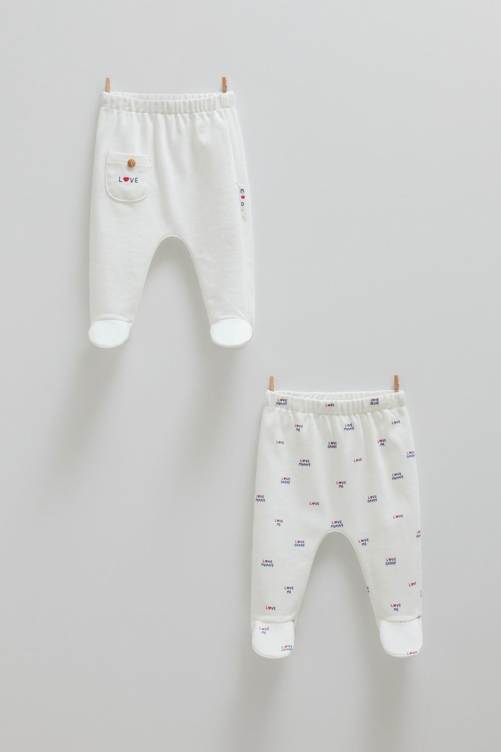 2Lİ BEBEK PANTOLON KIZ BEBEK %100 PAMUK ( 0-1,1-3,3-6 AYLAR PATİKLİ 6-9 AY PATİKSİZ)  RENK-EKRU