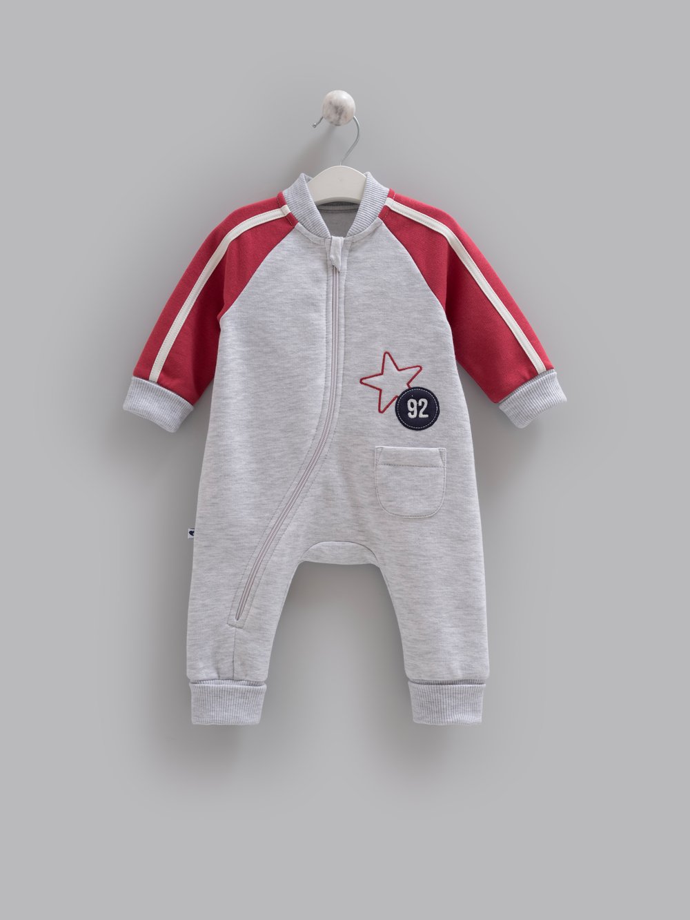 3 İplik Erkek Bebek Tulumu Pamuklu Çapraz Fermuarlı Yıldız Detaylı Renk Bloklu Kışlık Tulum - Miniccobaby