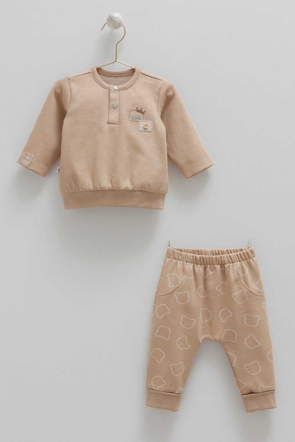 Erkek Bebek Takımı – KAHVE Renkli 2’li Set (Sweatshirt + Alt) 1-12 Ay