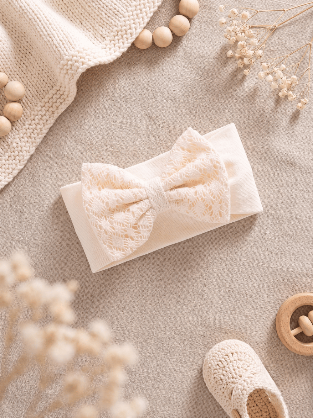 Kız Bebek Bandanası Fiyonklu %100 Pamuk Bandana Esnek Saç Bandı (0-2 Yaş) - Miniccobaby
