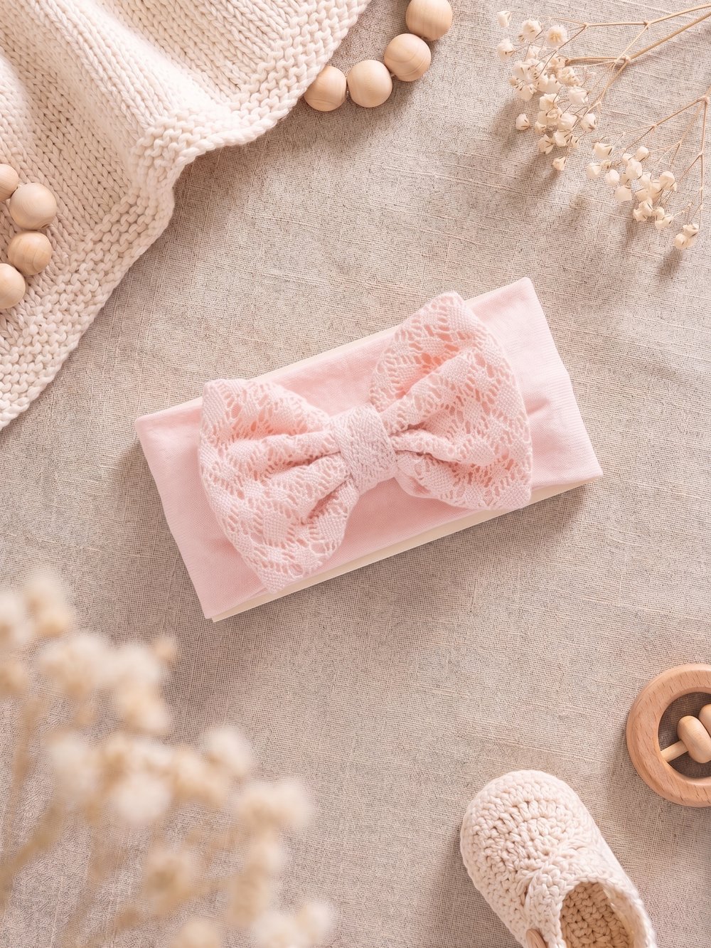 Kız Bebek Bandanası Fiyonklu %100 Pamuk Bandana Esnek Saç Bandı (0-2 Yaş) - Miniccobaby
