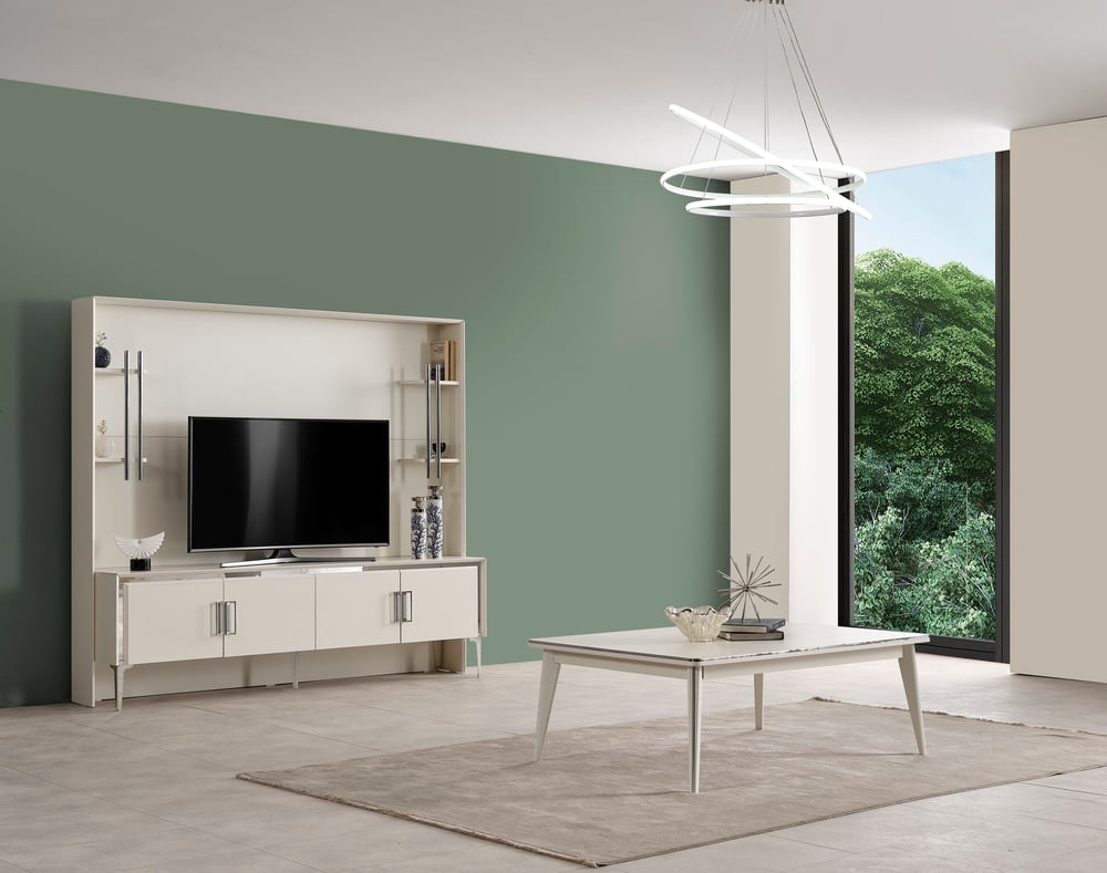 Alyans Ayna Krom Lcd Tv Sehpa Table Top Ünite Fonlu (Sedef Krem) - 200