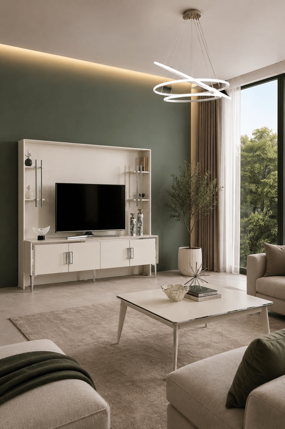 Alyans Ayna Krom Lcd Tv Sehpa Ünite Fonlu 200 Cm