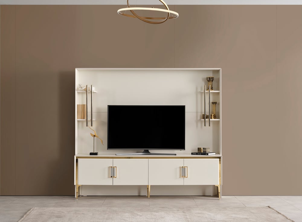 Alyans Gold Lcd Tv Sehpa Table Top üst fonlu (Sedef Krem) - 200