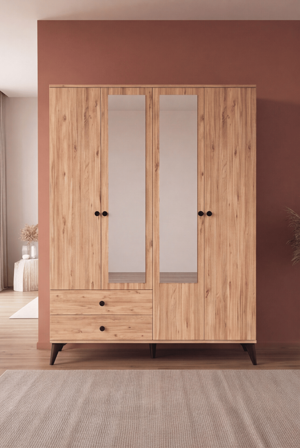 Beta Gardırop 4 Kapaklı 2 Çekmeceli Aynalı Atlantik Çam 145 cm
