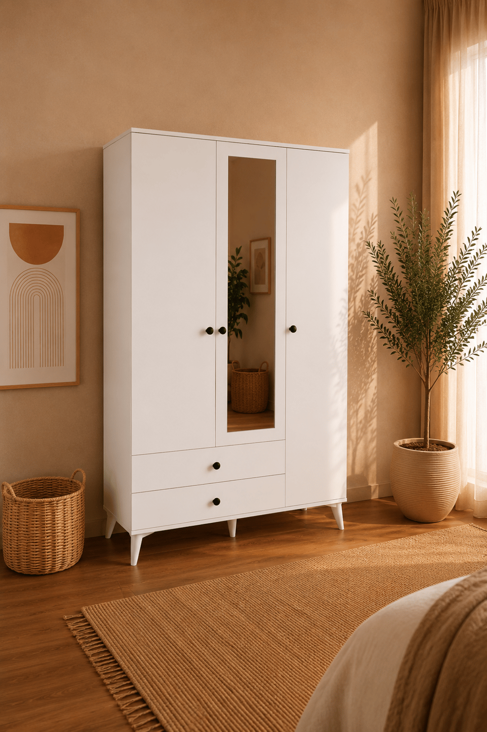 Vega Gardırop 3 Kapaklı Aynalı (Mat Beyaz)