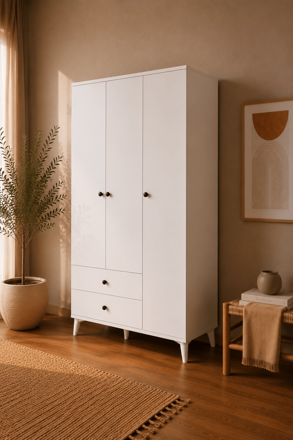 Vega Gardırop 3 Kapaklı (Mat Beyaz)