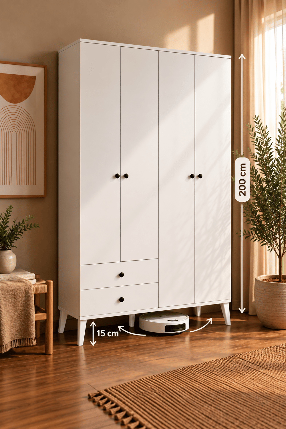 Vega Gardırop 4 Kapaklı (Mat Beyaz)