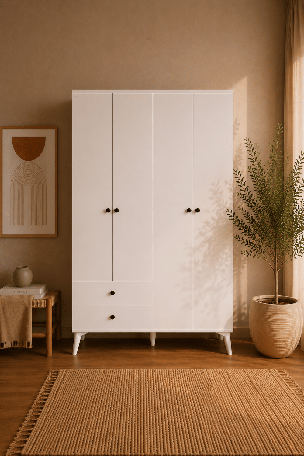 Vega Gardırop 4 Kapaklı (Mat Beyaz)