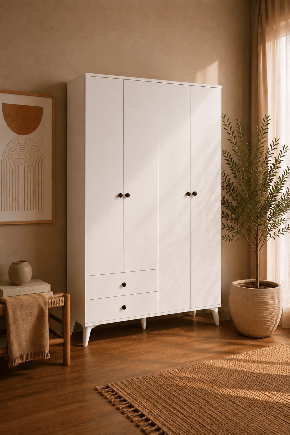Vega Gardırop 4 Kapaklı (Mat Beyaz)
