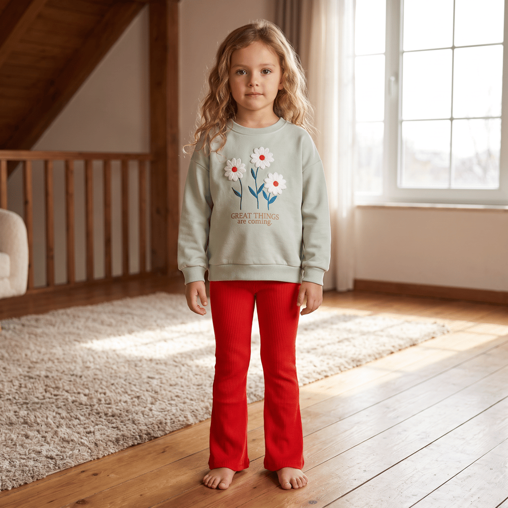 Çiçekli Kız Çocuk Sweatshirt Pantolon Takım