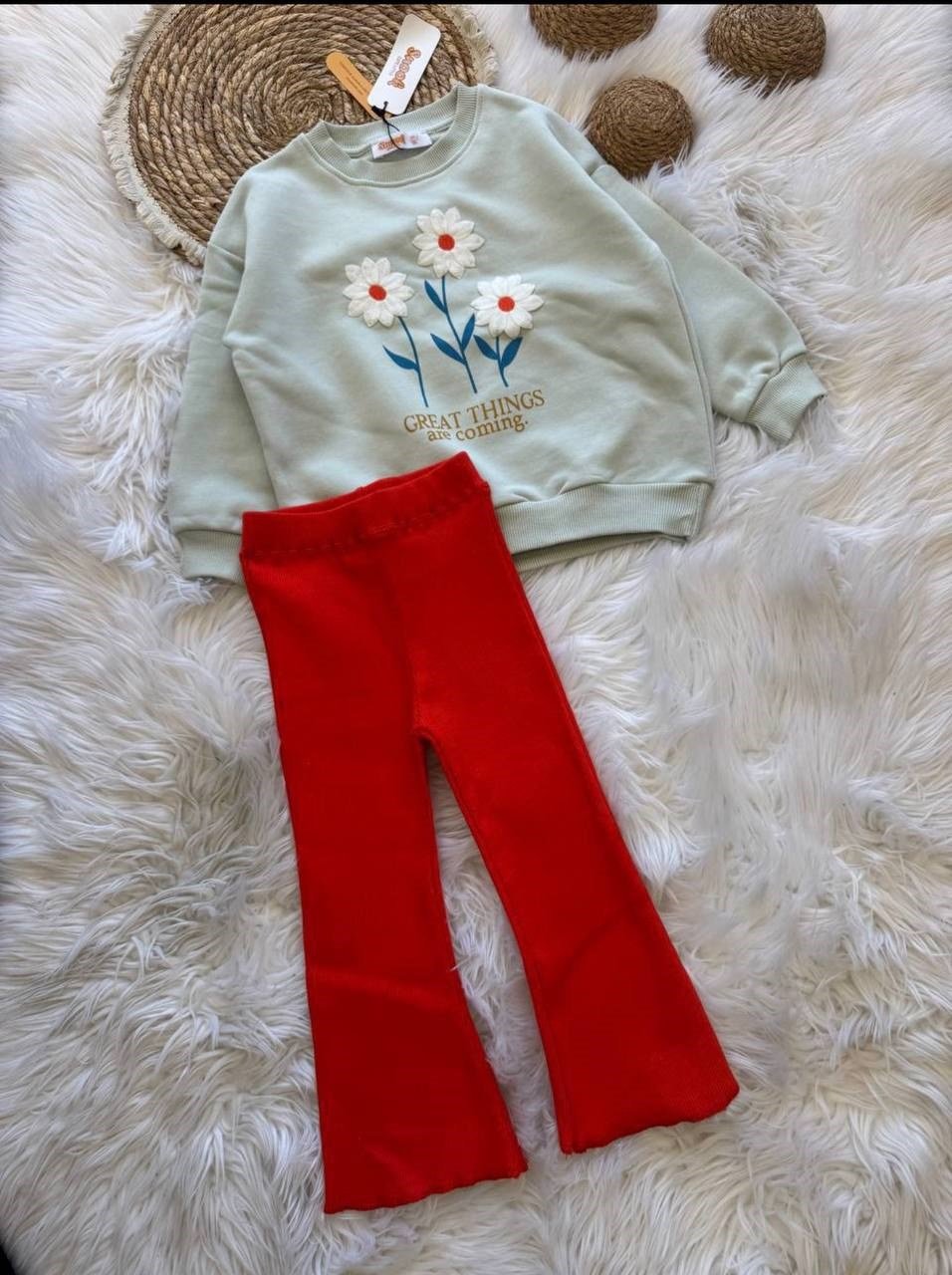Çiçekli Kız Çocuk Sweatshirt Pantolon Takım