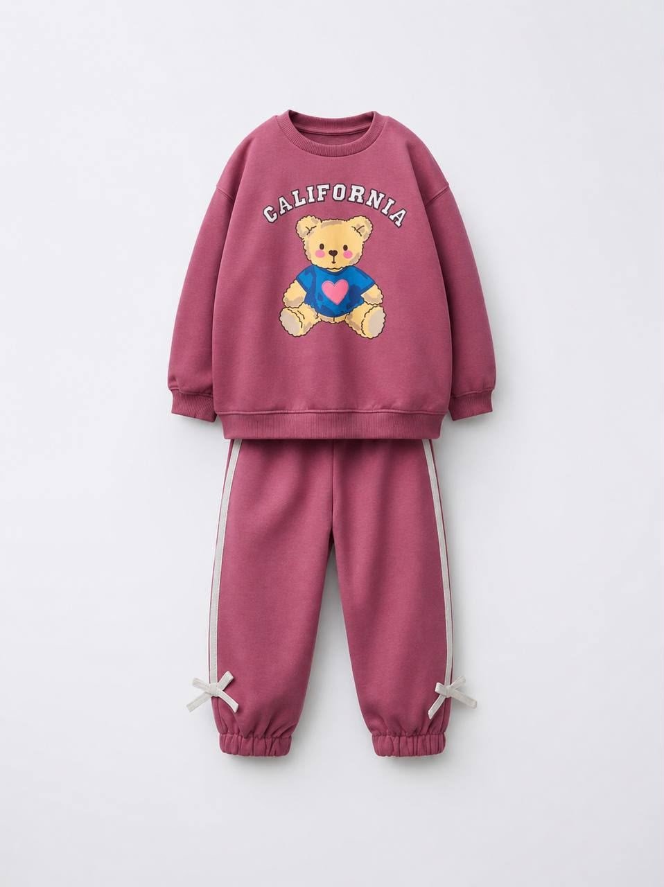 Kız Çocuk Gül Kurusu Teddy Bear Baskılı Eşofman Takımı