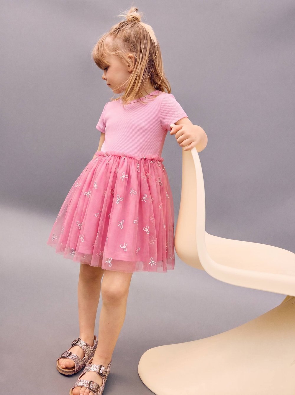 LACİEL PARİS FİYONK DESENLİ TÜLLÜ PEMBE ELBİSE
