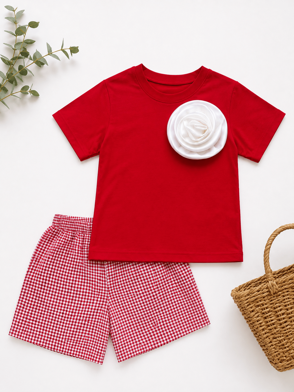 PONKİ ÇİÇEK DETAYLI  KIRMIZI PAMUKLU T-SHIRT