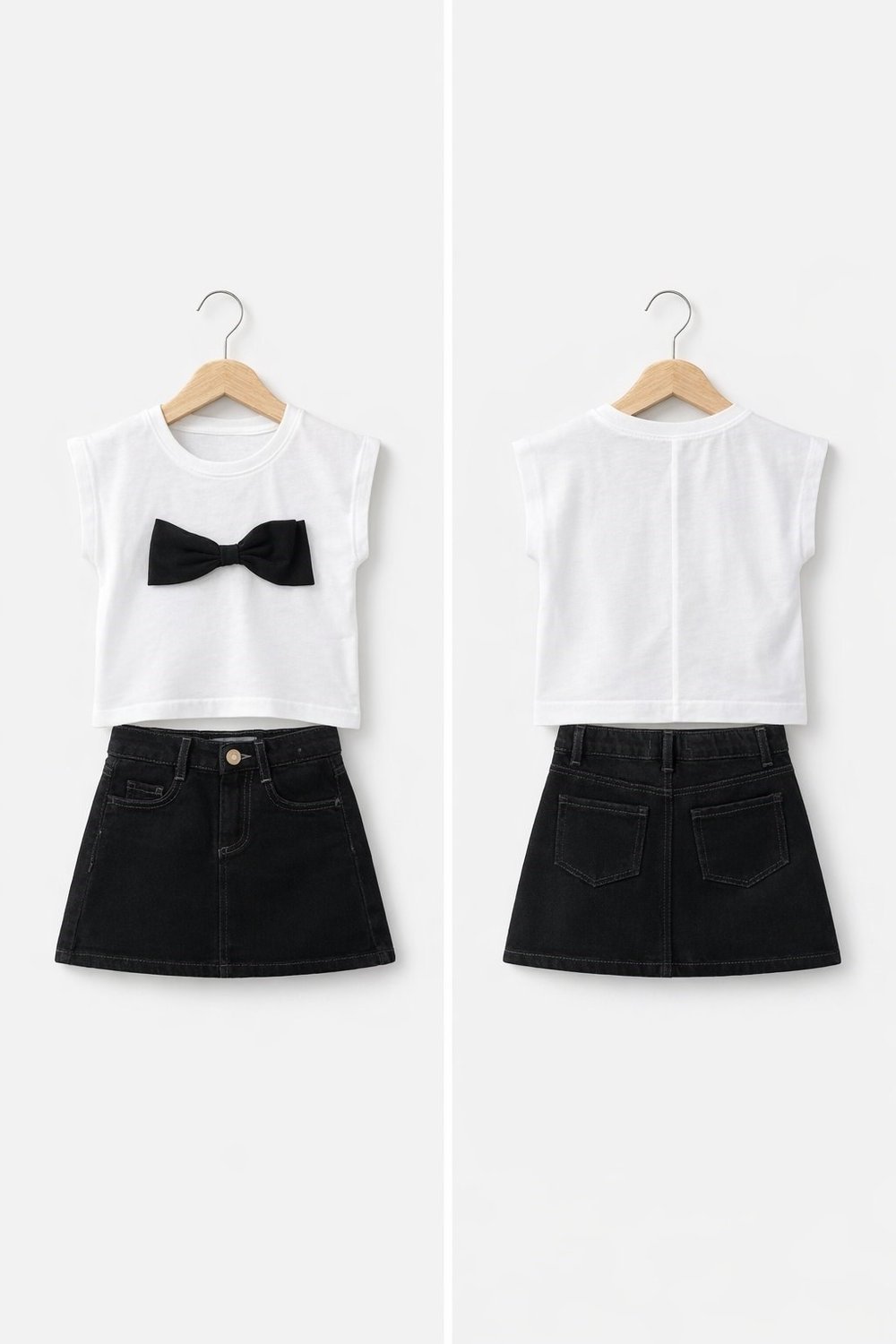 PONKİ FİYONK T-SHIRT VE SİYAH KOT ETEKLİ TAKIM