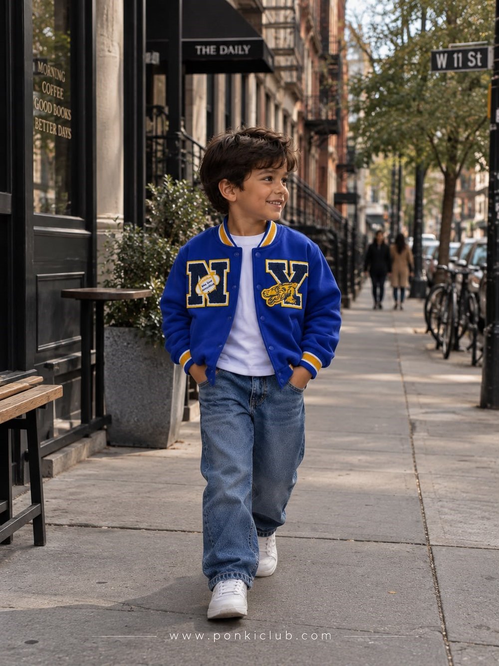 Unisex Çocuk Saks Mavi NY Nakışlı Kolej Ceket