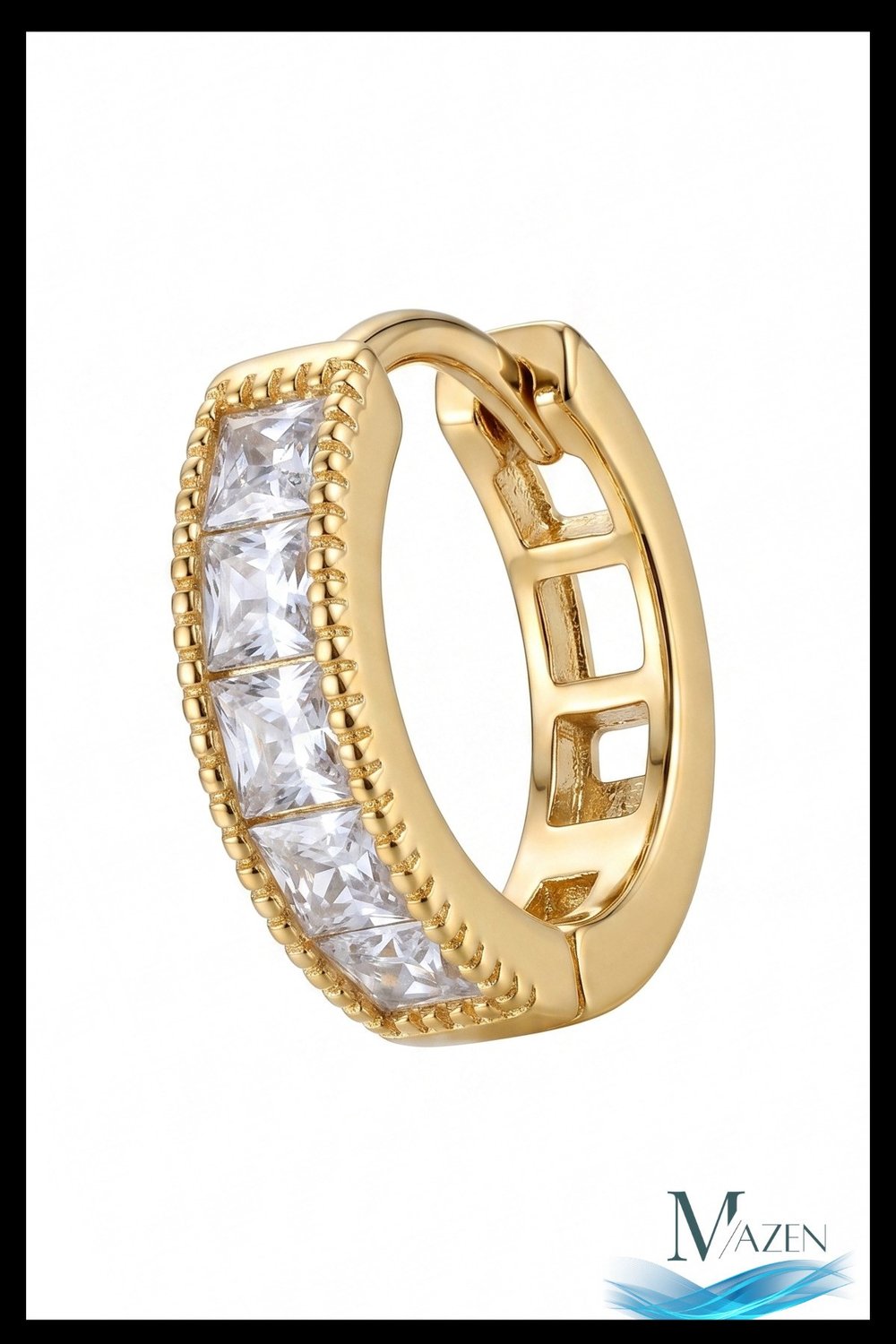 1 Adet Gold Renk Baget Kesim Zirkon Taşlı Halka Küpe | 8 MM Helix Kıkırdak | Kararmaz