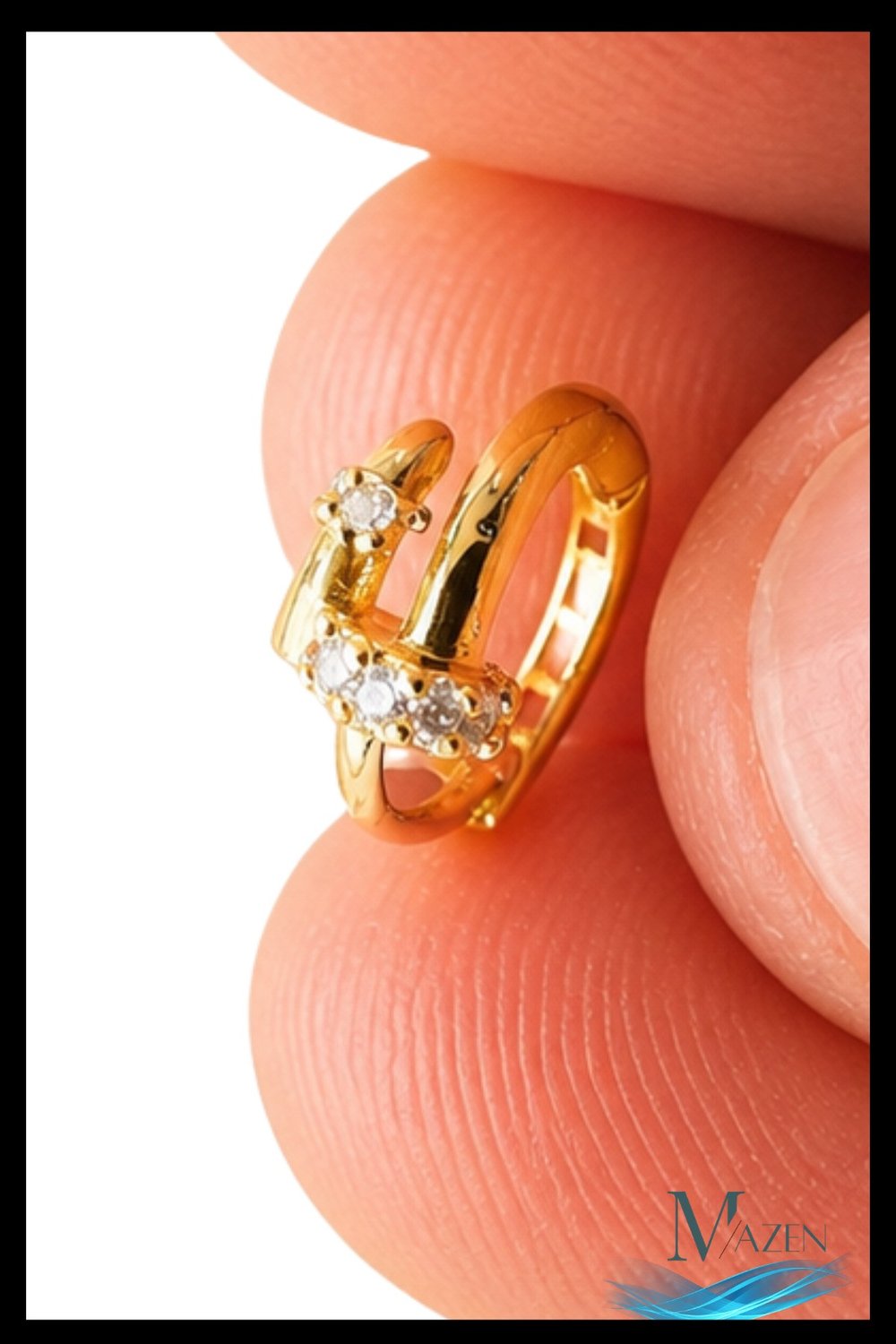 1 Adet Gold Renk Çivi Tasarım Taşlı Halka Küpe | 8 MM Helix Kıkırdak Piercing | Kararmaz