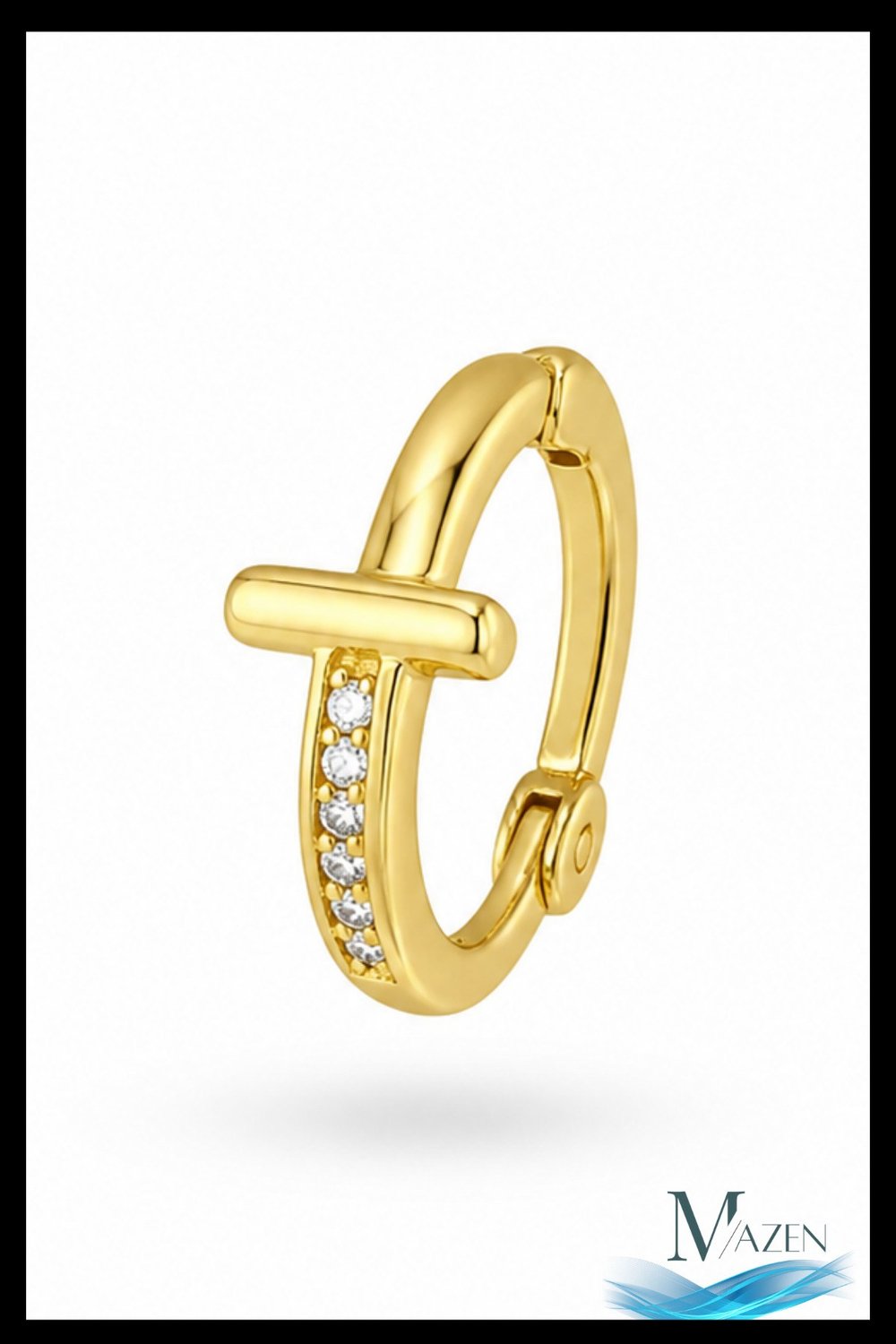 1 Adet Gold Renk Zirkon Taşlı Bar Detay Halka Küpe | 8 MM Çap | Helix Kıkırdak Piercing | Kararmaz