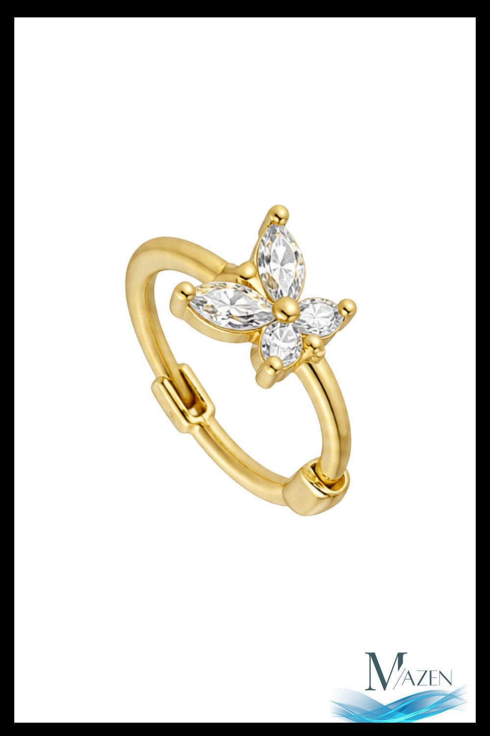 1 Adet Gold Renk Zirkon Taşlı Kelebek Halka Küpe | 8 MM Çap | Helix Kıkırdak Piercing | Kararmaz