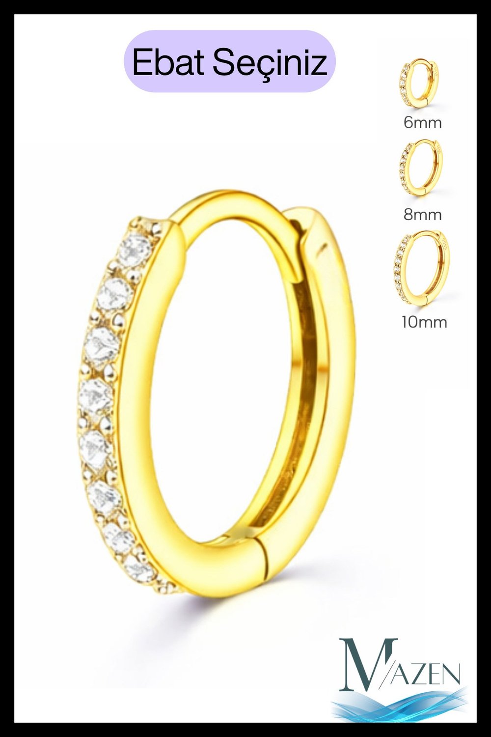 1 Adet Kararmaz Zirkon Taşlı Halka Kıkırdak Küpesi Tragus Helix Gold Renk