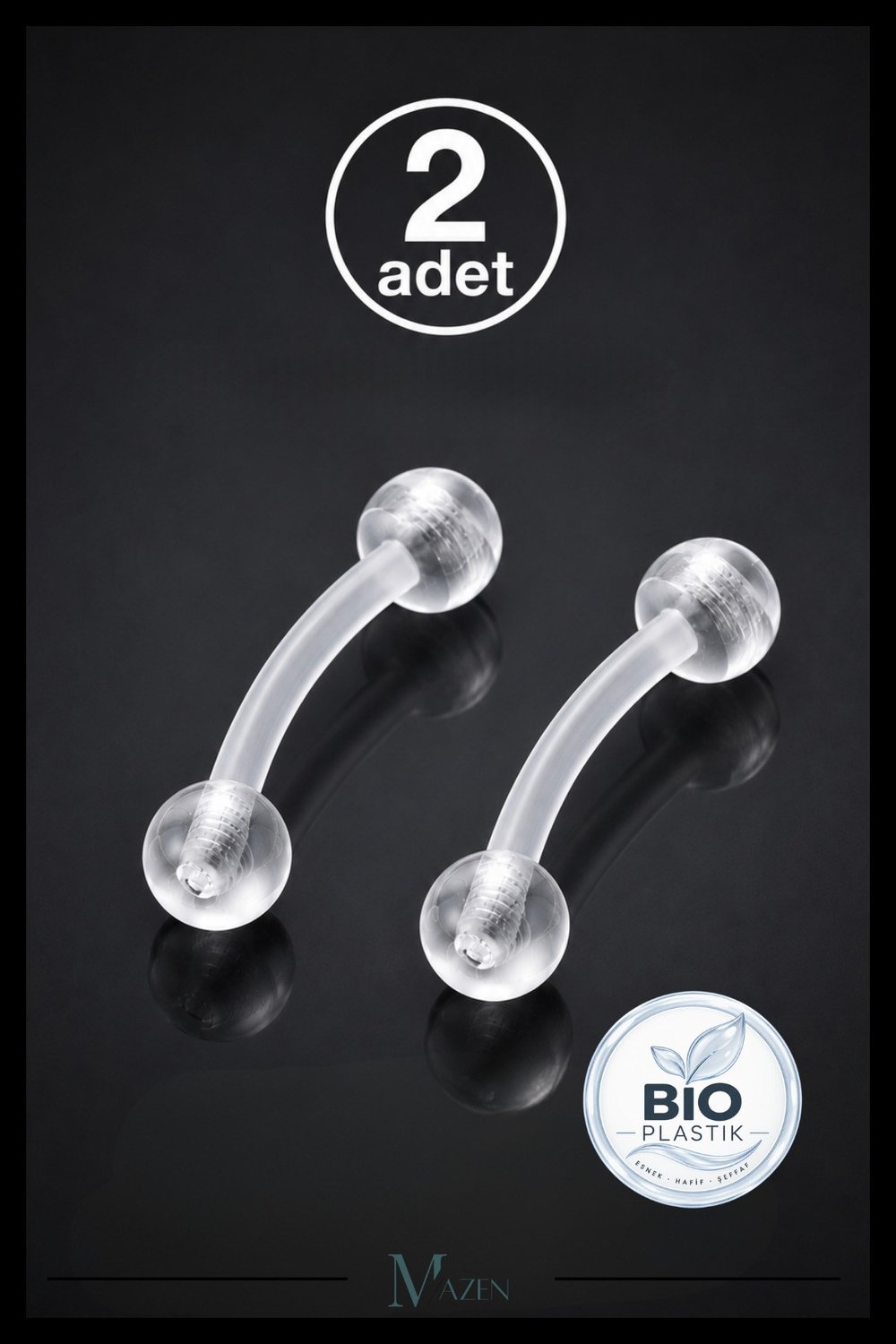 2 Adet Bioplastik Kaş Piercing Şeffaf Esnek Curved Barbell Rook Kulak Piercingi