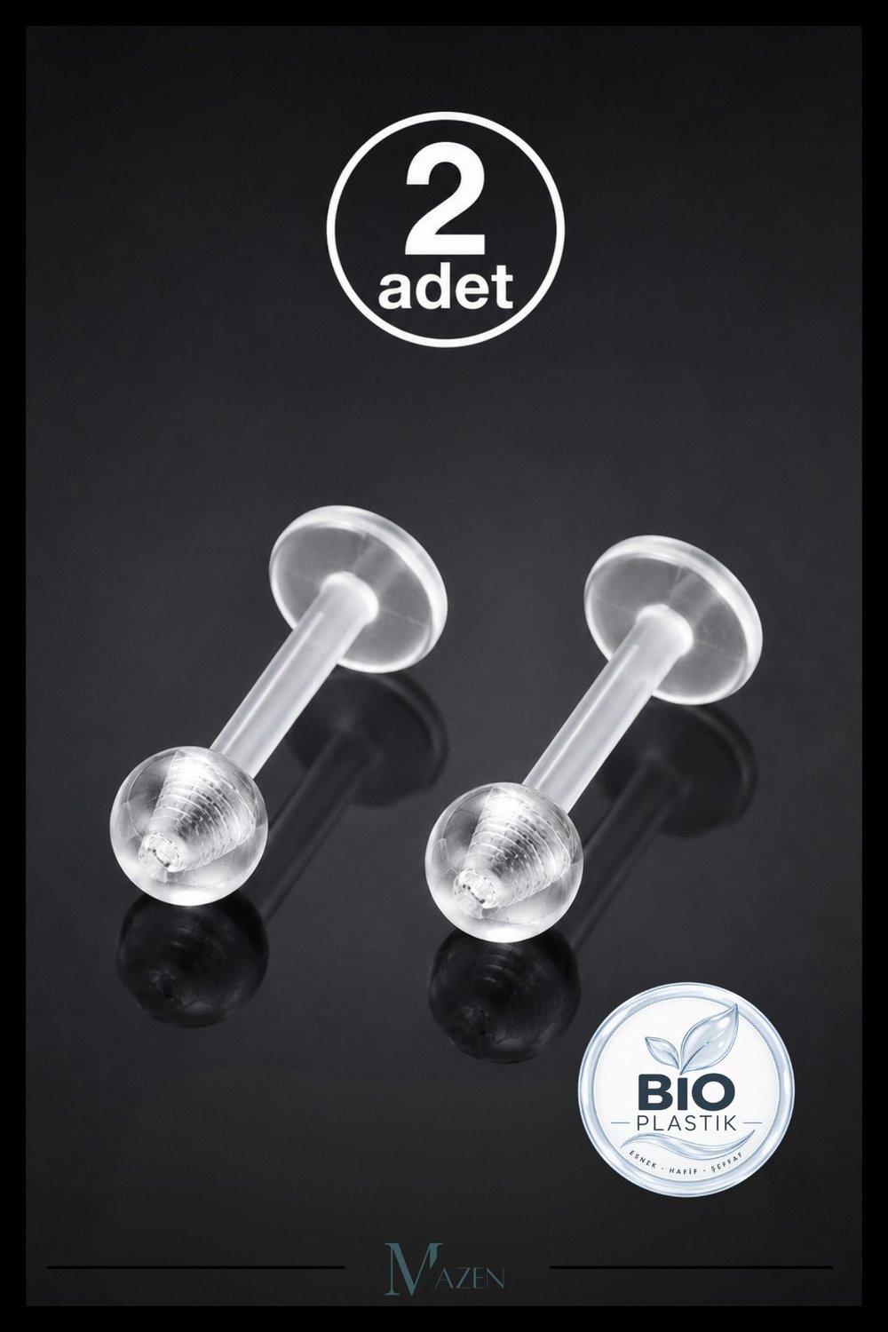 2 Adet Bioplastik Labret Piercing Şeffaf Esnek Flat Back Tragus Helix Dudak Piercing Seti