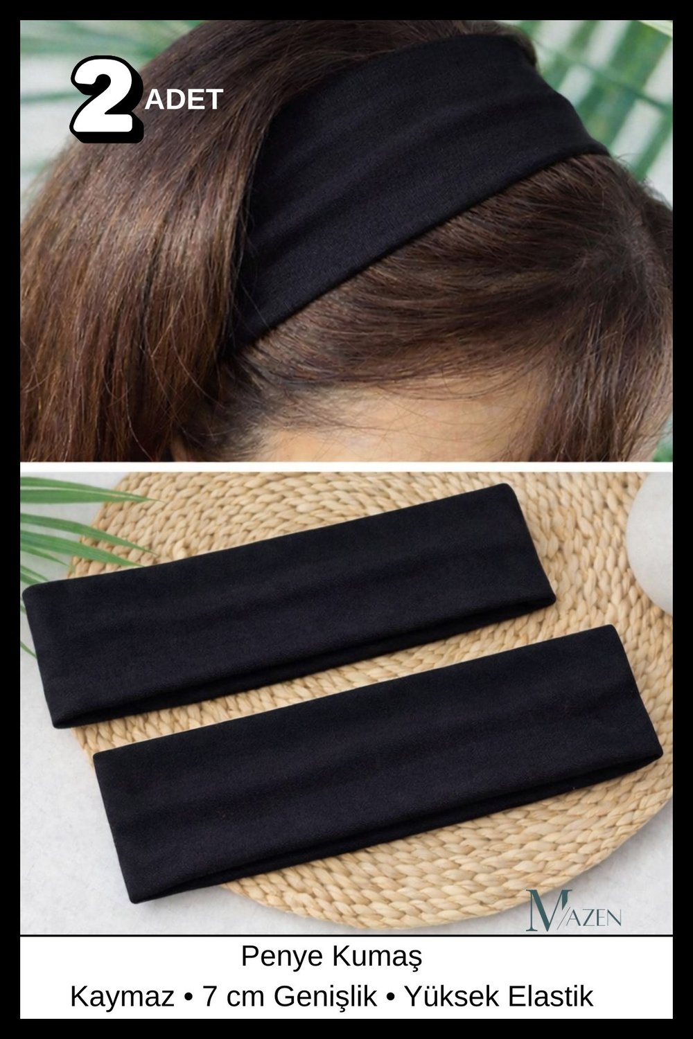 2 Adet Siyah Çok Amaçlı Penye Sporcu Bandı Saç Kafa Bandanası Yoga Ter Bandı Unisex