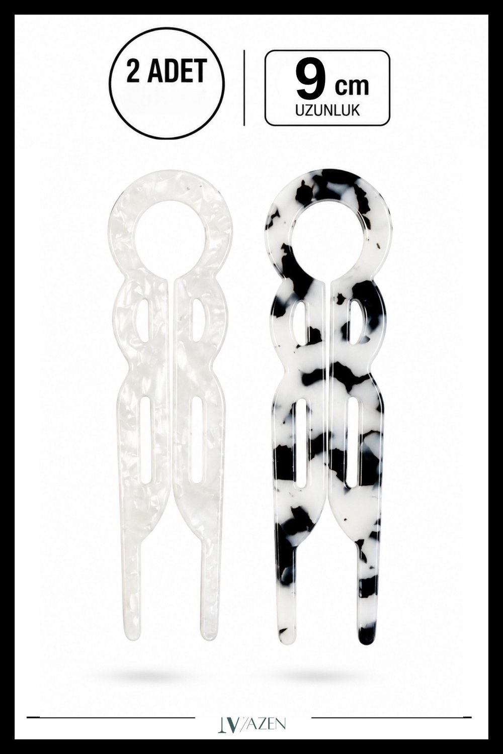 2 Adet Yuvarlak Model Hairpin Saç Topuz Tokası Çubuk Toka Siyah Beyaz 9 cm