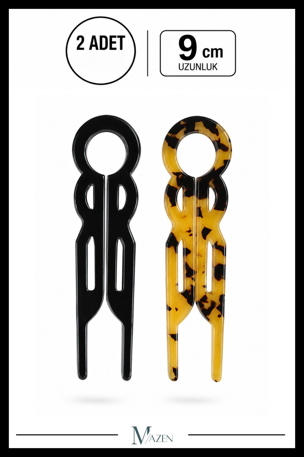 2 Adet Yuvarlak Model Hairpin Saç Topuz Tokası Çubuk Toka Siyah Leopar 9 cm
