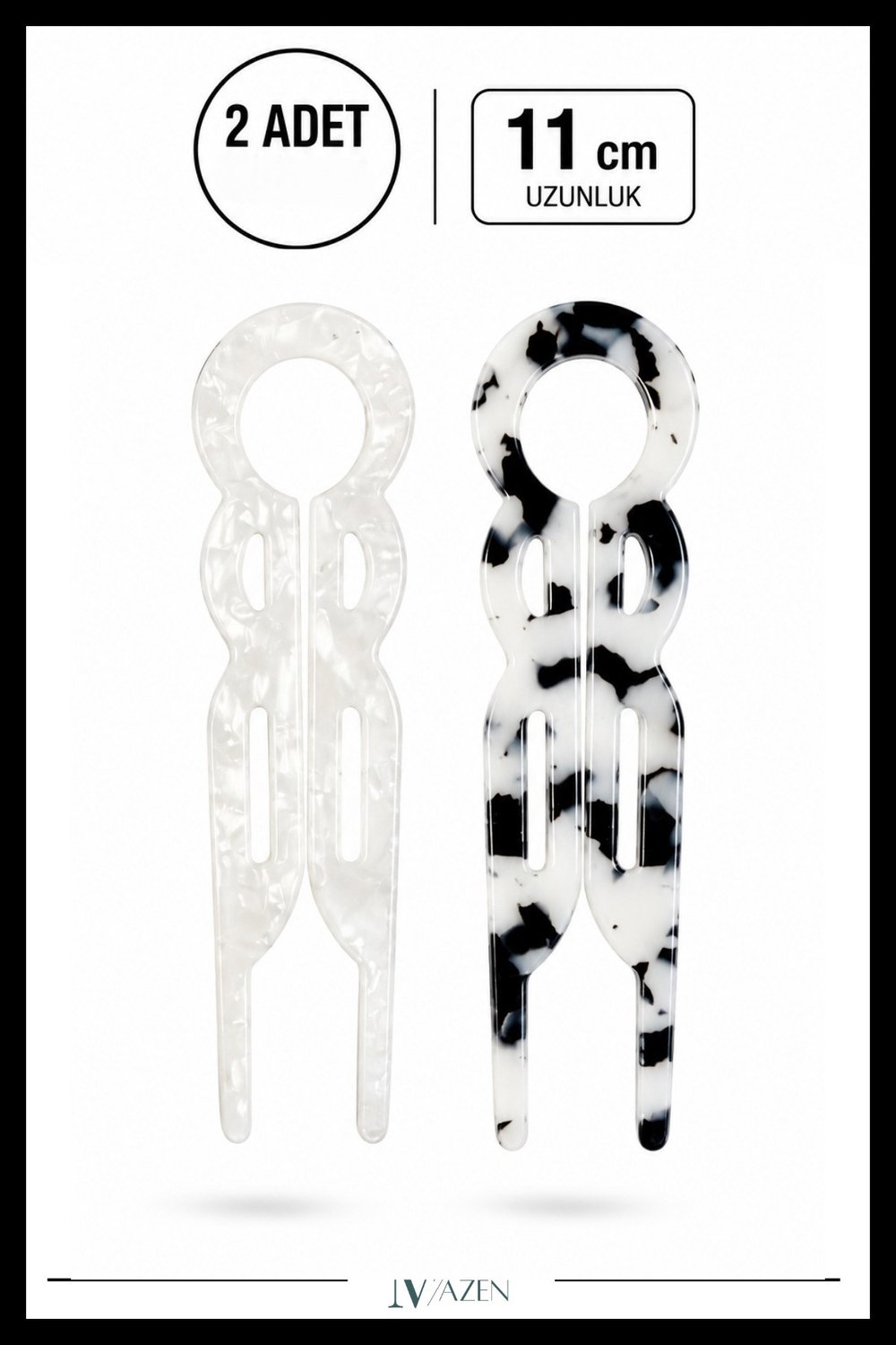 2 Adet Yuvarlak Model Hairpin Saç Topuz Tokası Çubuk Toka Siyah Beyaz 11 cm