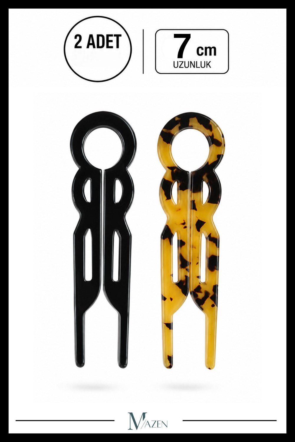 2 Adet Yuvarlak Modell Hairpin Saç Topuz Tokası Çubuk Toka Siyah Leopar 7 cm
