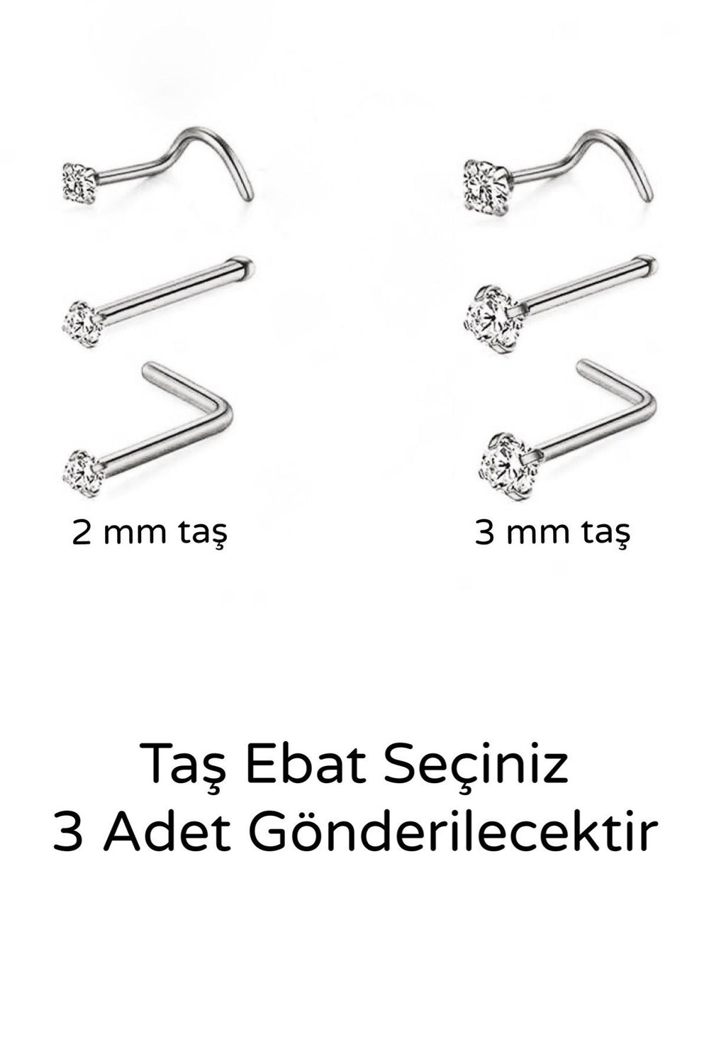 3 Adet Zirkon Taşlı Kararmaz Cerrahi Çelik Hızma