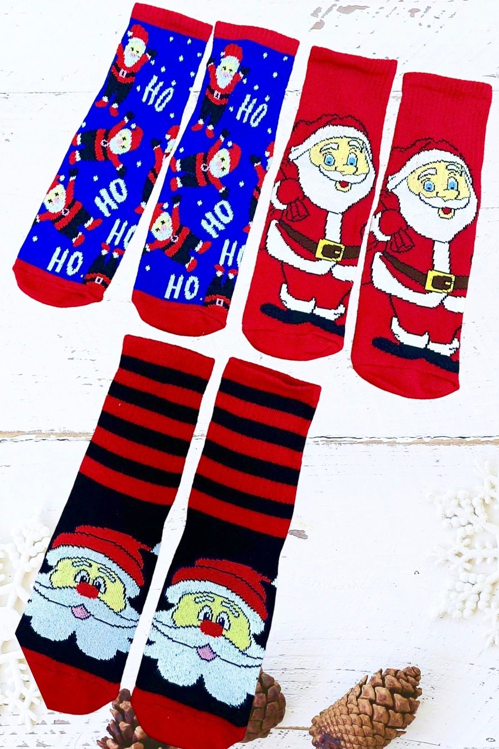 3 Çift Yılbaşı Çorabı 36-42 Numara Noel Temalı Happy Christmas