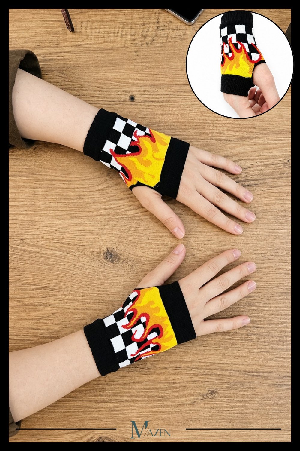 Alev Desenli Parmaksız Eldiven Unisex Triko Punk Skate Streetwear Gothic El Isıtıcı