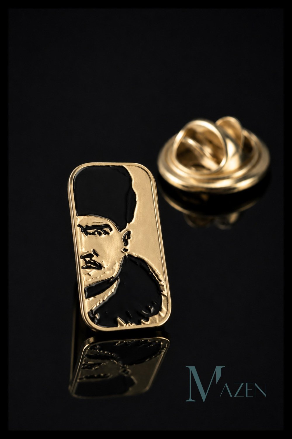 Atatürk Dikdörtgen Çerçeve Metal Yaka Rozeti Gold Renk